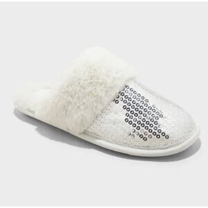 Auden Silver Sequin Slippers Womens 9/10 Sparkly New Year Christmas Bridal Party